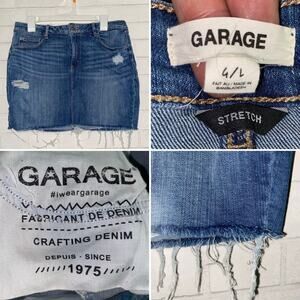 GARAGE $58 Distressed Stretch Denim Mini Skirt LG EUC
